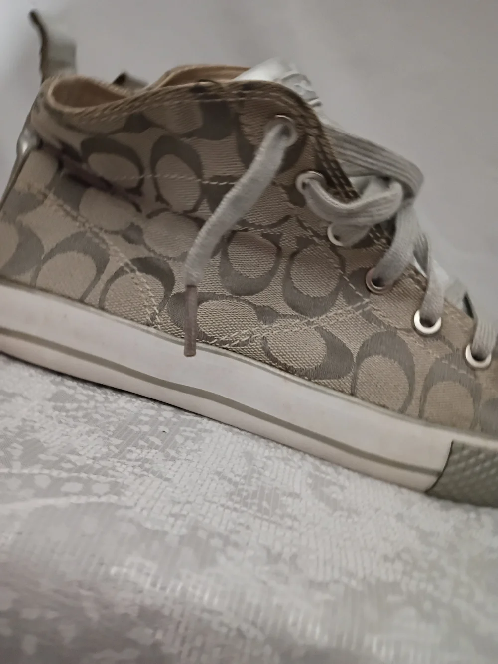 Coach Metallic Silver Monogram High-Top Sneakers